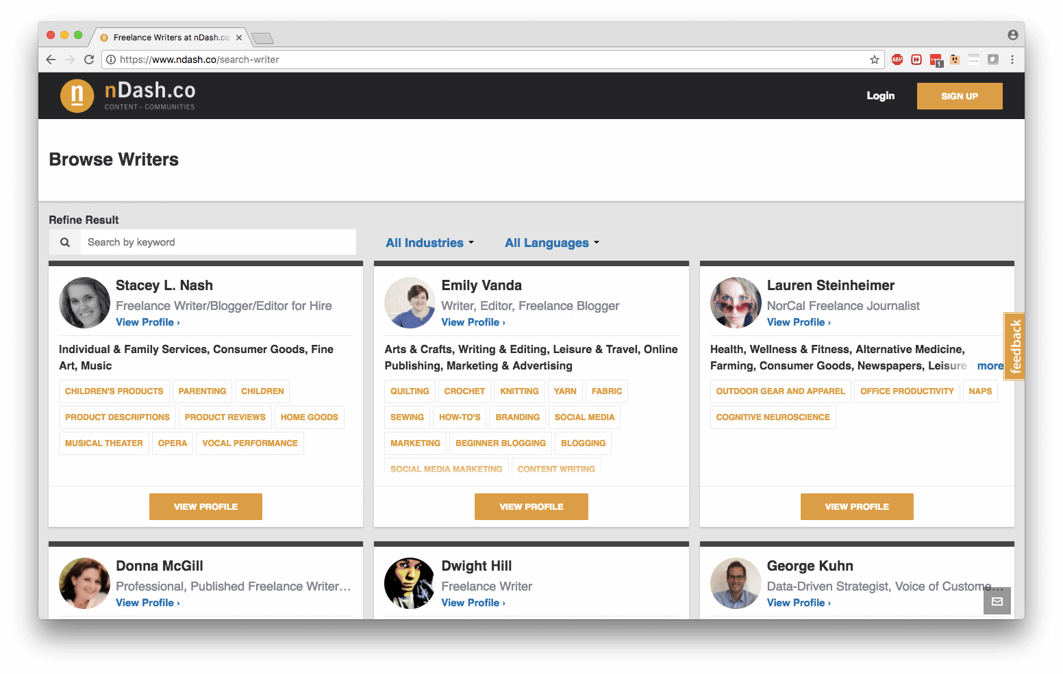 writer profiles now searchable